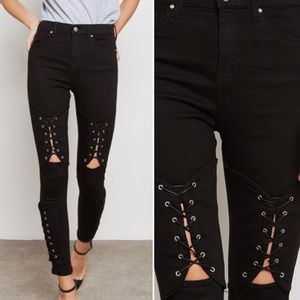 Topshop Moto Black Corset Knee Jamie Skinny Jeans, Size 26